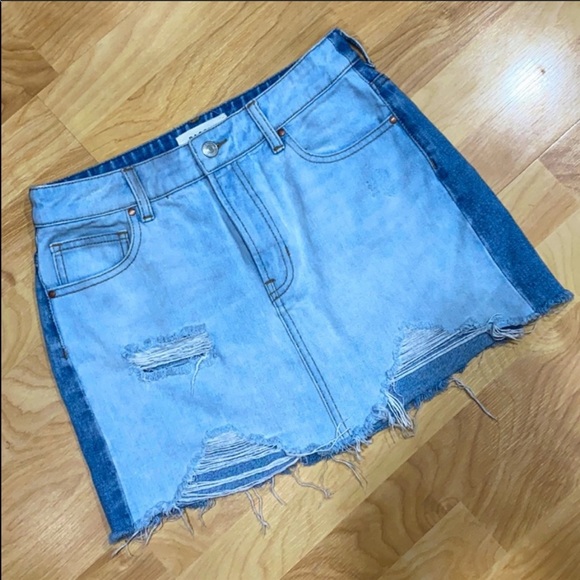 PACSUN TWO TONE CUT OFF DENIM SKIRT - Picture 2 of 8